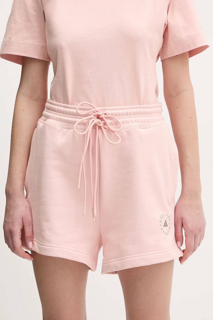 adidas by Stella McCartney pantaloni scurti din bumbac femei, culoarea roz, cu imprimeu, high waist, JI5060