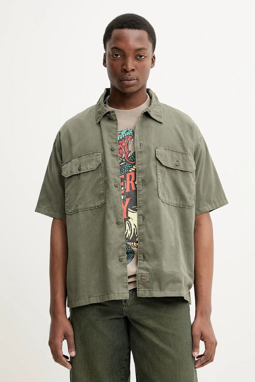 Dickies camasa barbati, culoarea verde, cu guler clasic, relaxed, DK0A4Z7QMGR1