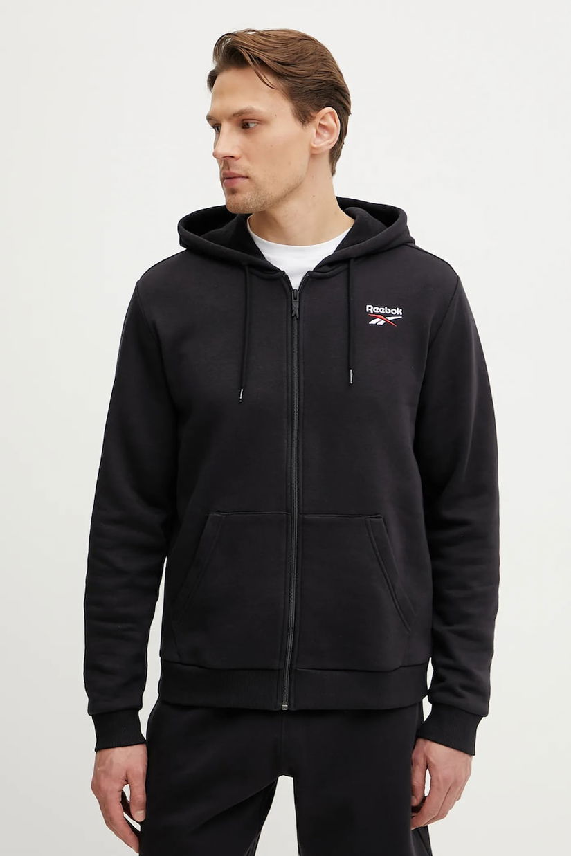 Reebok Classic bluza barbati, culoarea negru, cu glugă, cu imprimeu, 100221809