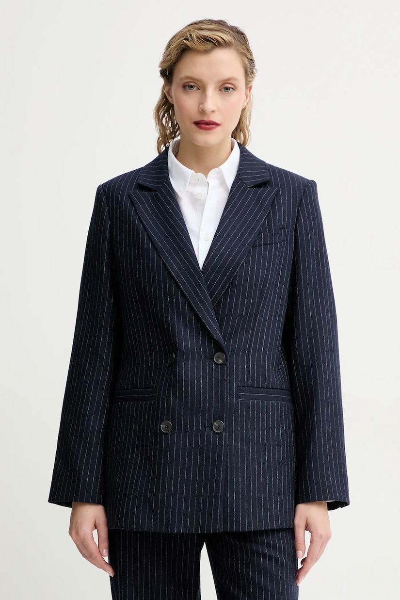 A.P.C. geaca de lana veste lucy culoarea albastru marin, cu doua randuri de nasturi, modelator, WOARO.F03212