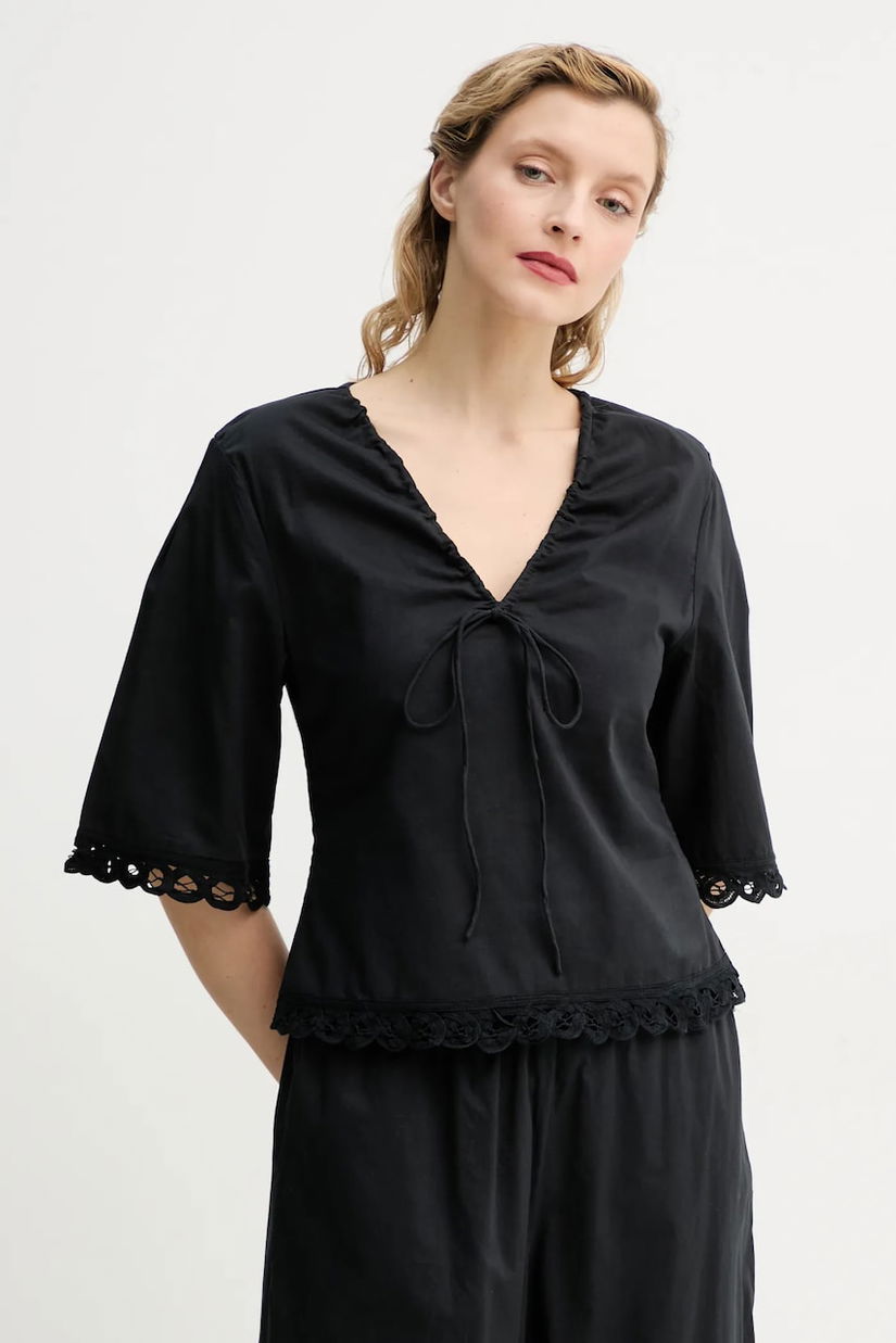 By Malene Birger bluza din bumbac ULRIKKE femei, culoarea negru, neted, 103050