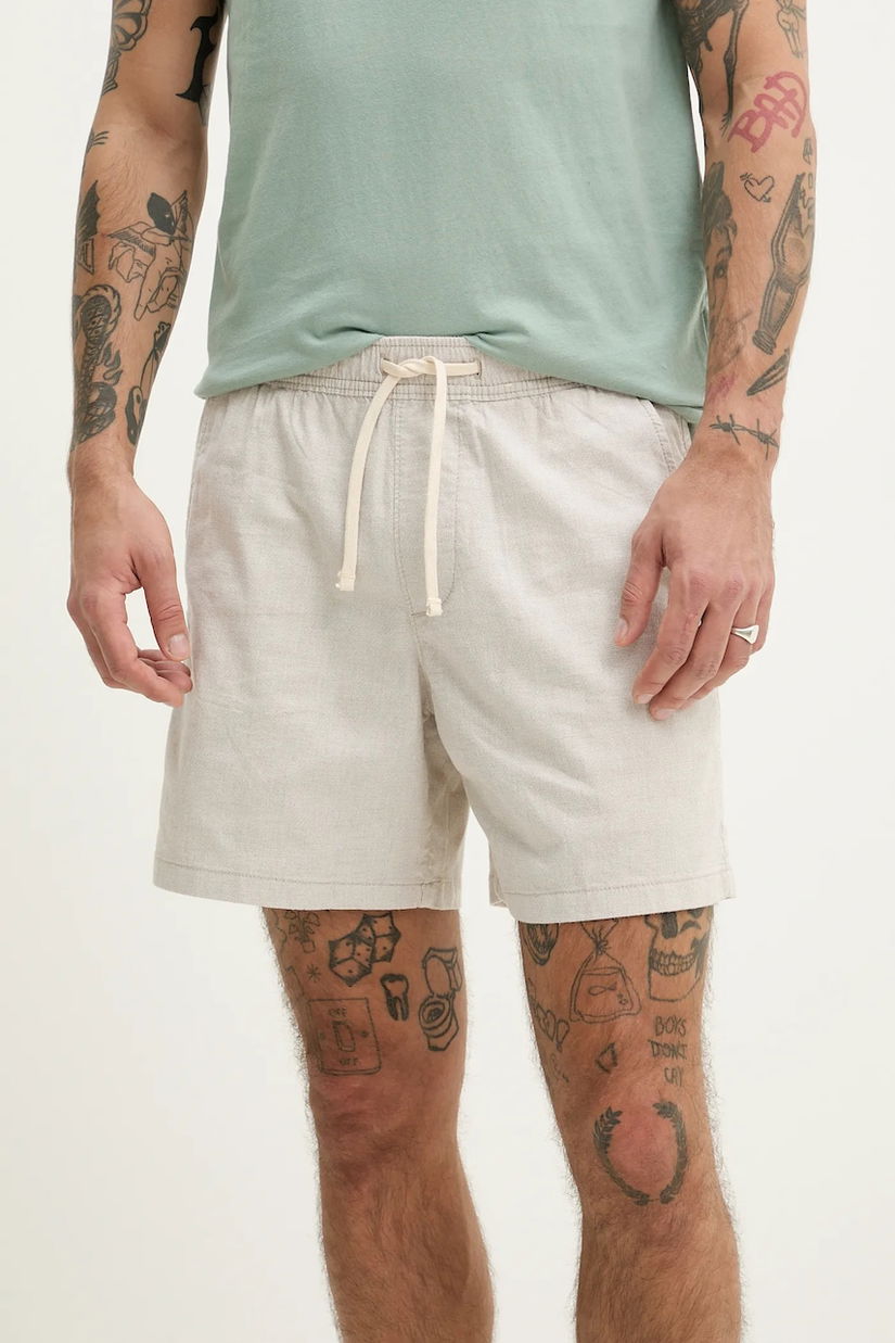 Hollister Co. pantaloni scurți din amestec de in barbati, culoarea bej, melanj, KI328-5097