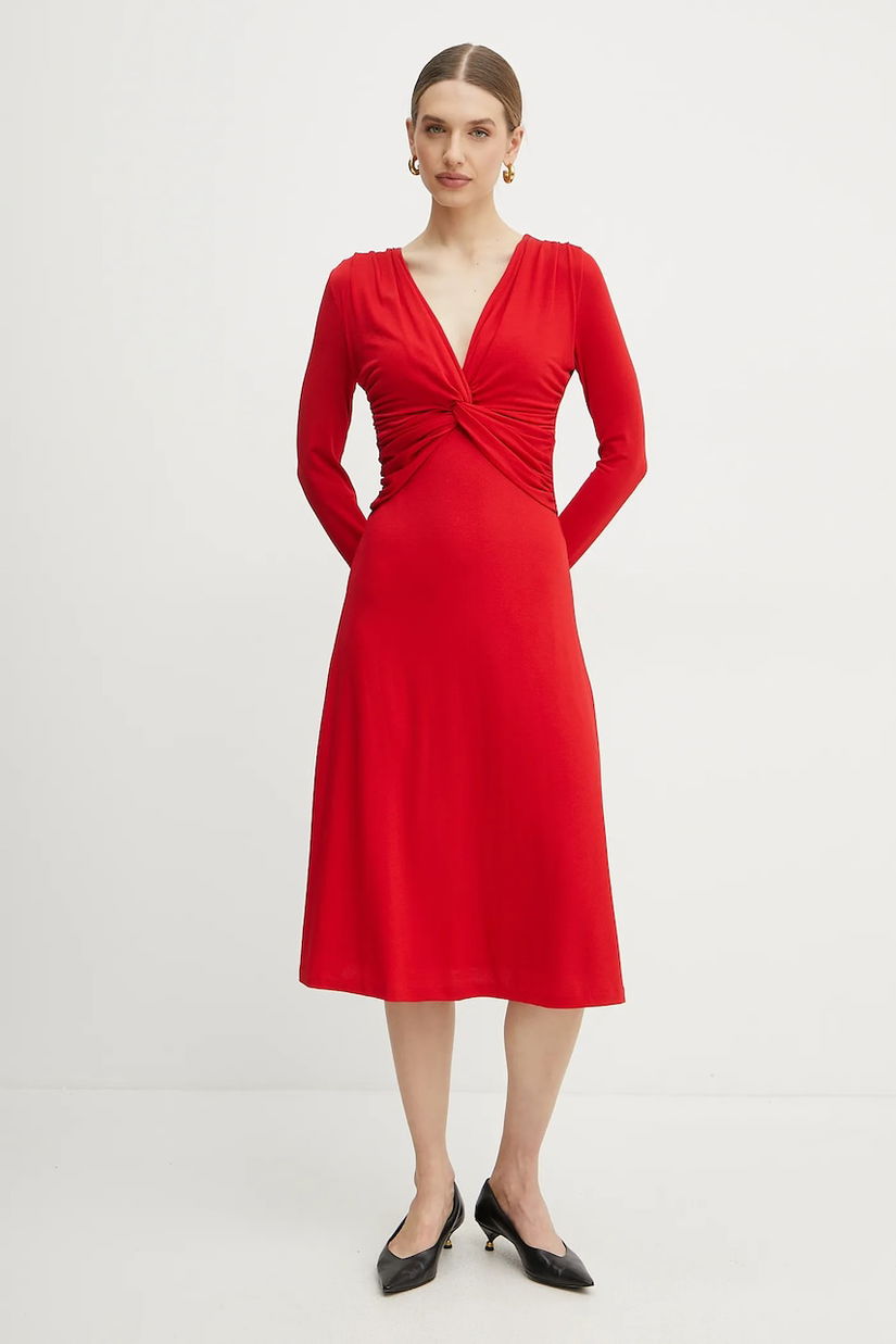 BOSS rochie culoarea rosu, midi, evazată, 50532019