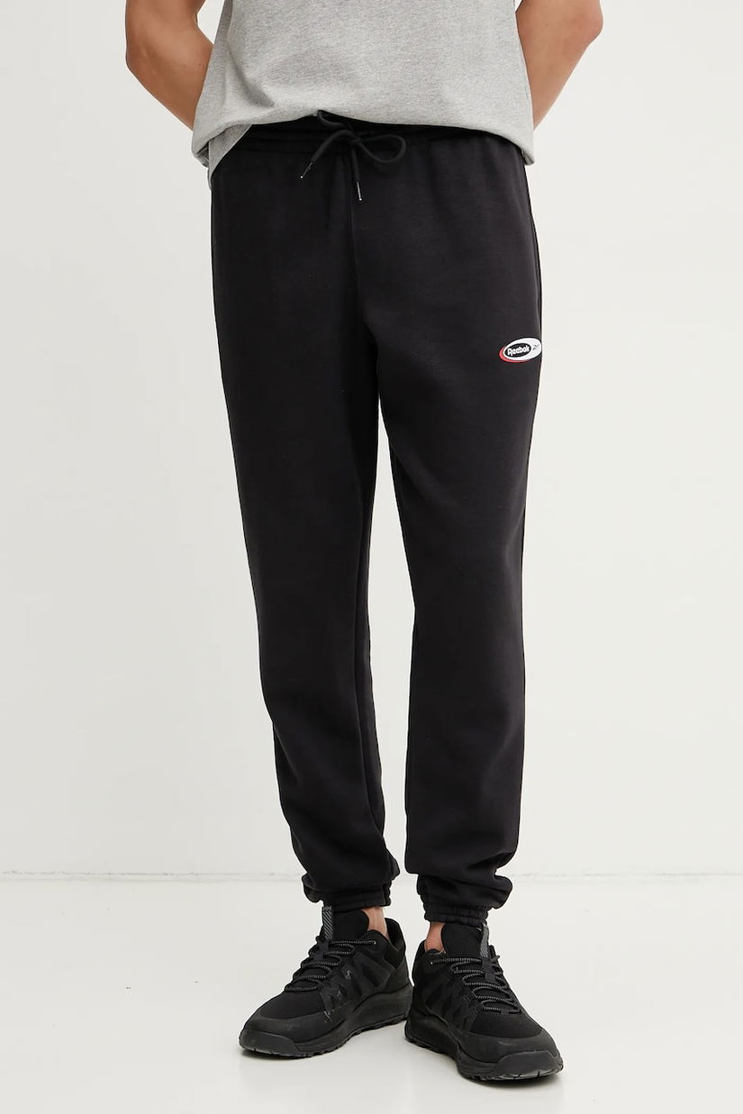 Reebok Classic pantaloni de trening barbati, culoarea negru, cu imprimeu, 100215126