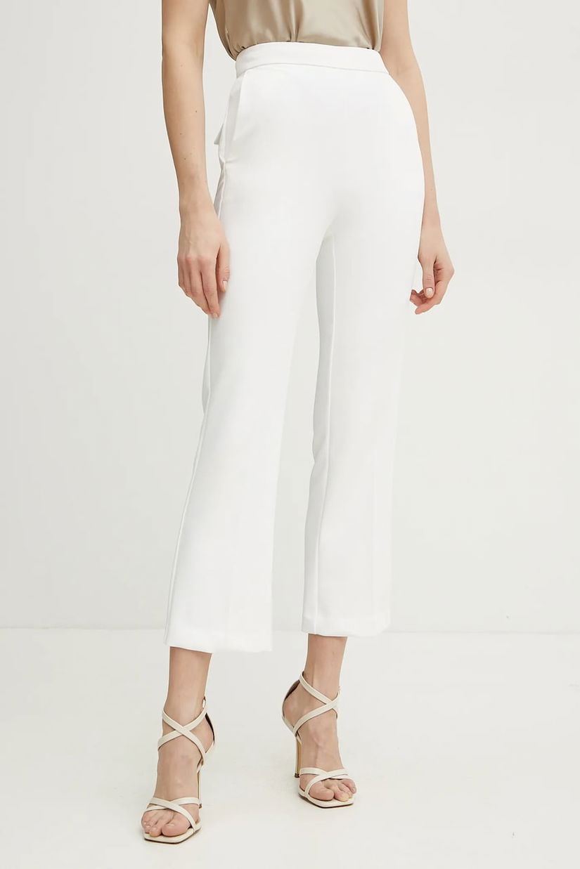 Elisabetta Franchi pantaloni femei, culoarea alb, drept, high waist, PA08951E2