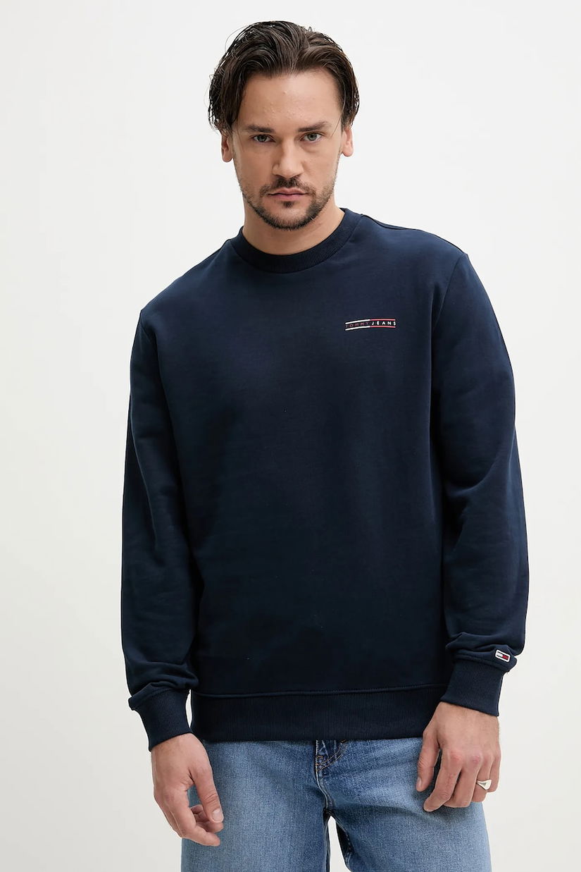 Tommy Jeans hanorac de bumbac barbati, culoarea albastru marin, cu imprimeu, DM0DM20849