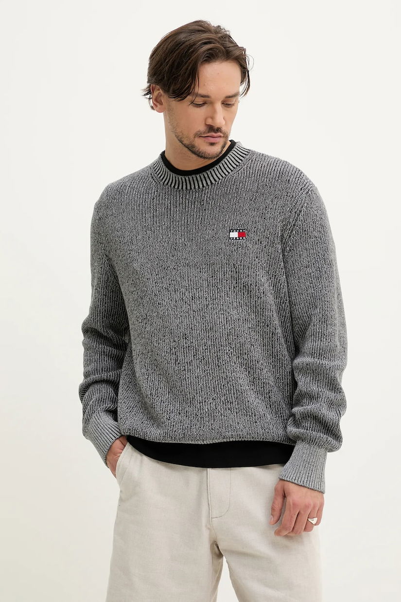 Tommy Jeans pulover de bumbac barbati, culoarea gri, light, DM0DM20923
