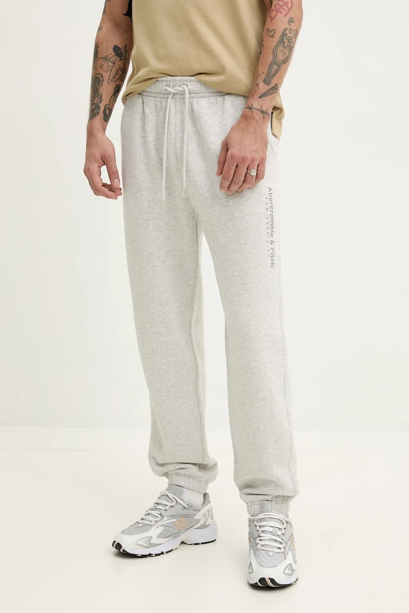 Abercrombie & Fitch pantaloni de trening barbati, culoarea gri, melanj, KI176-5140