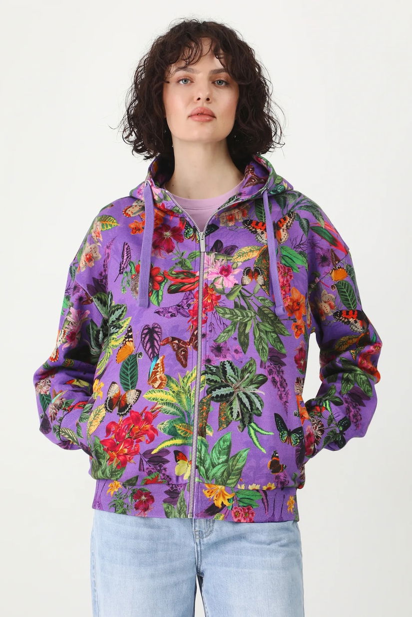 Medicine hanorac de bumbac femei, culoarea violet, cu glugă, modelator
