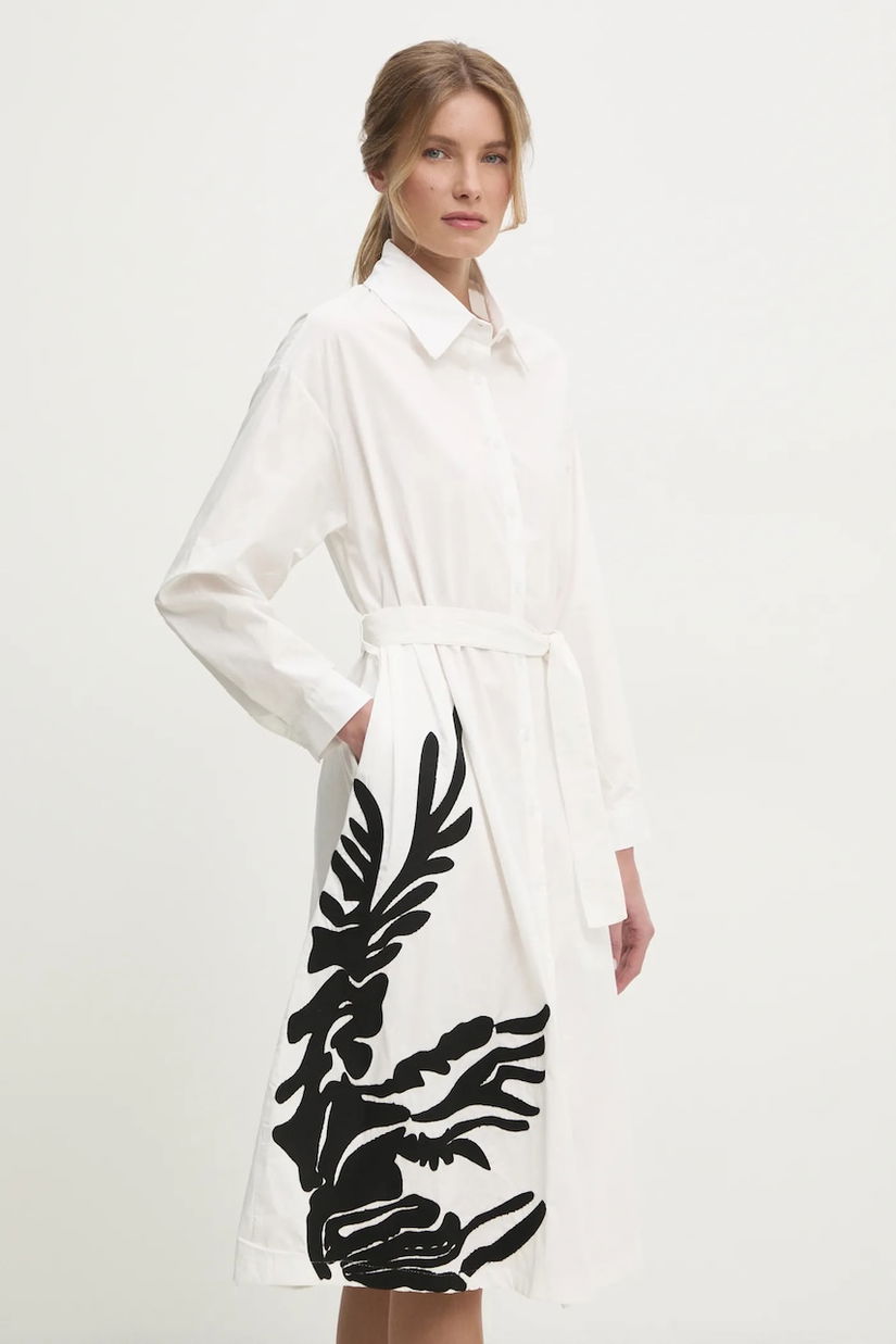 Answear Lab rochie din bumbac culoarea alb, midi, evazată