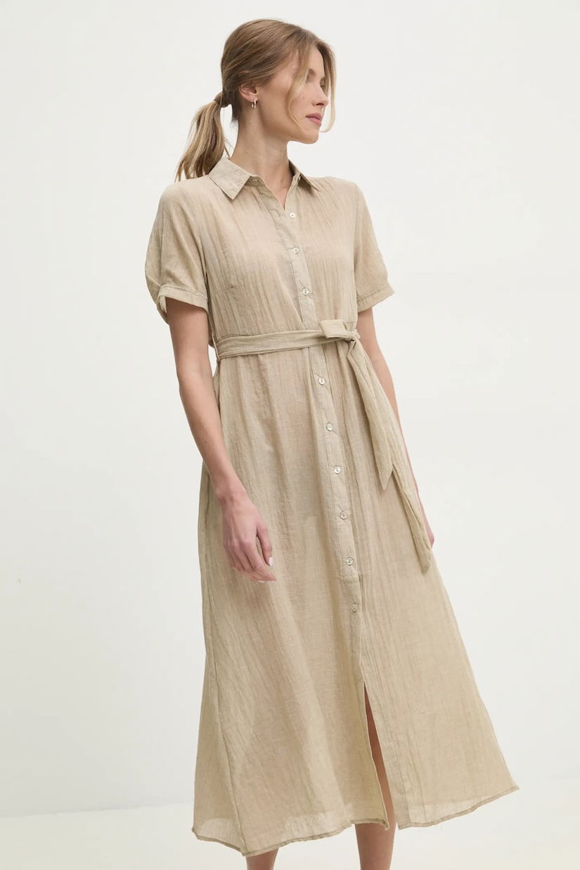 Answear Lab rochie din in culoarea bej, maxi, evazată