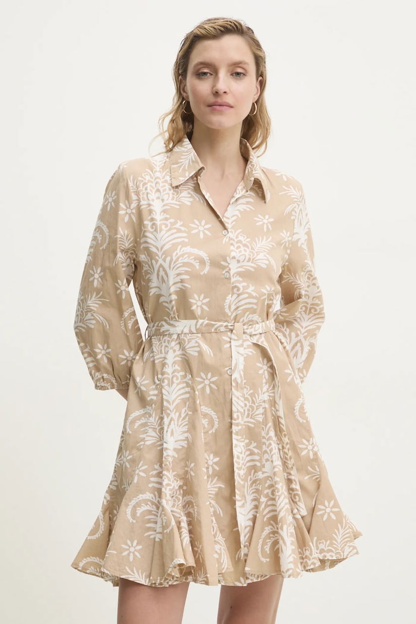 Answear Lab rochie din bumbac culoarea bej, mini, evazată