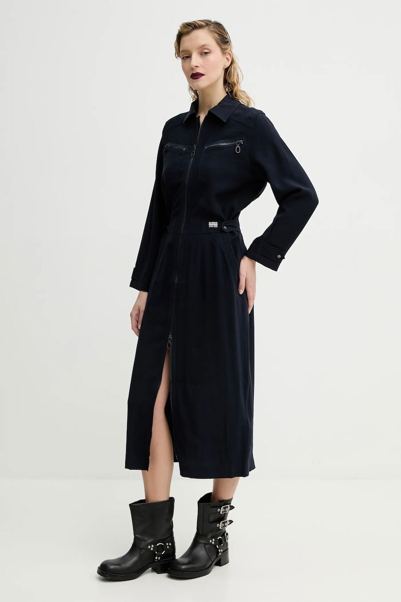 G-Star rochie culoarea negru, midi, evazată, D24267-D522