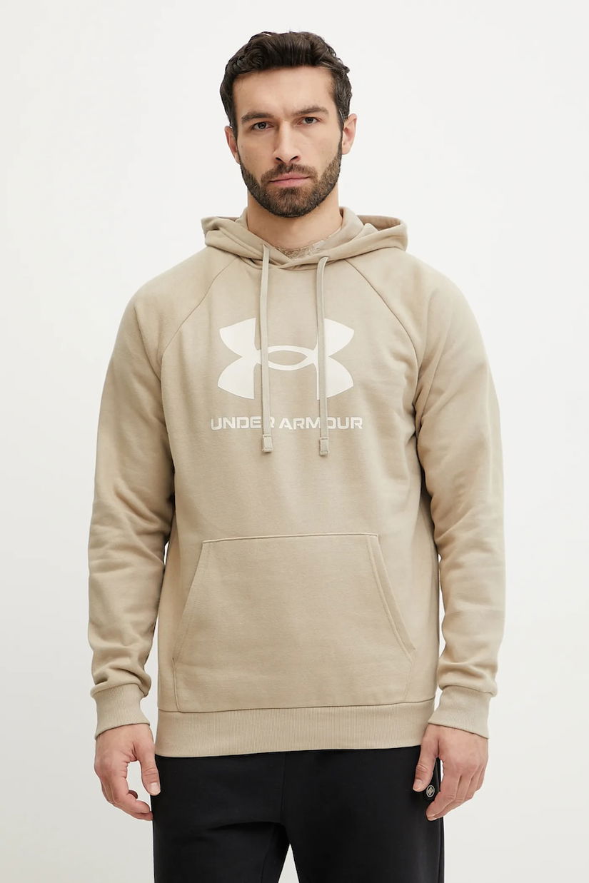 Under Armour bluza barbati, culoarea verde, cu glugă, cu imprimeu