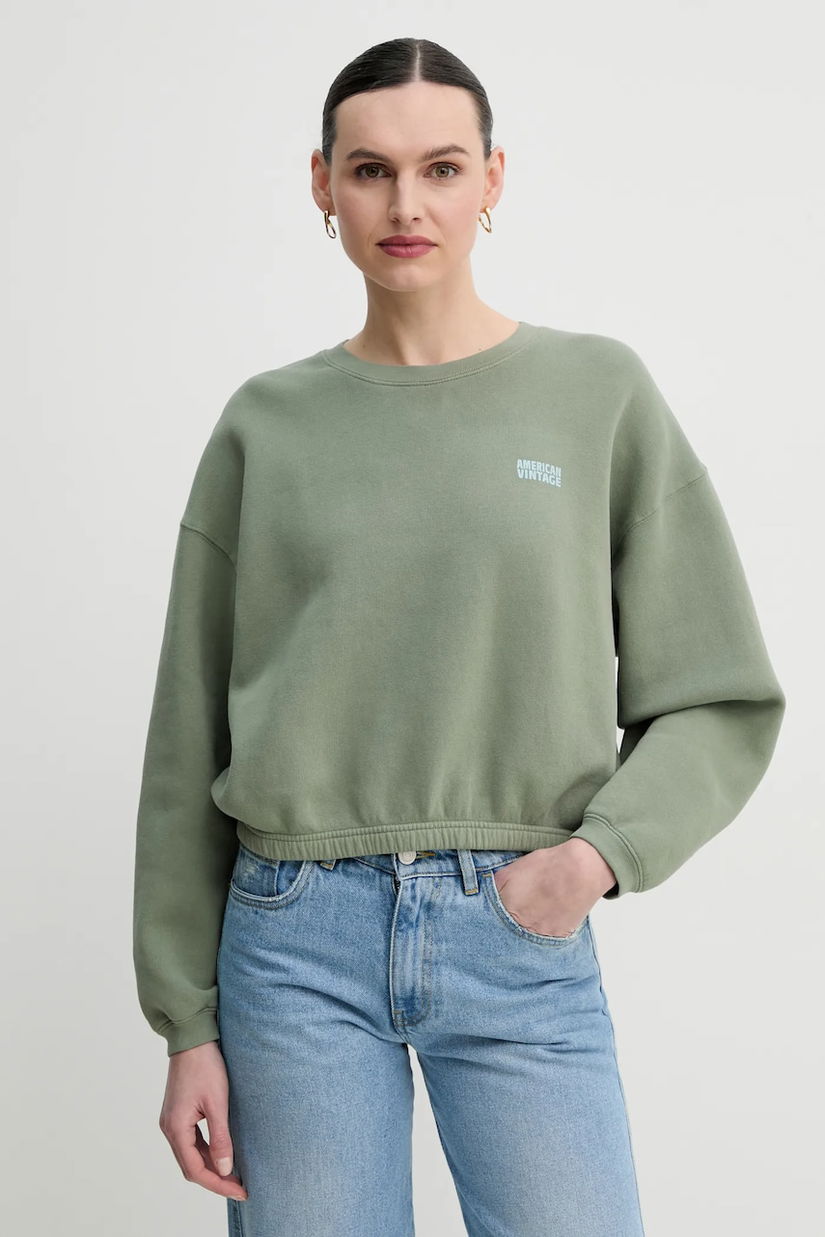 American Vintage bluză femei, culoarea verde, cu imprimeu, IZU03AE25