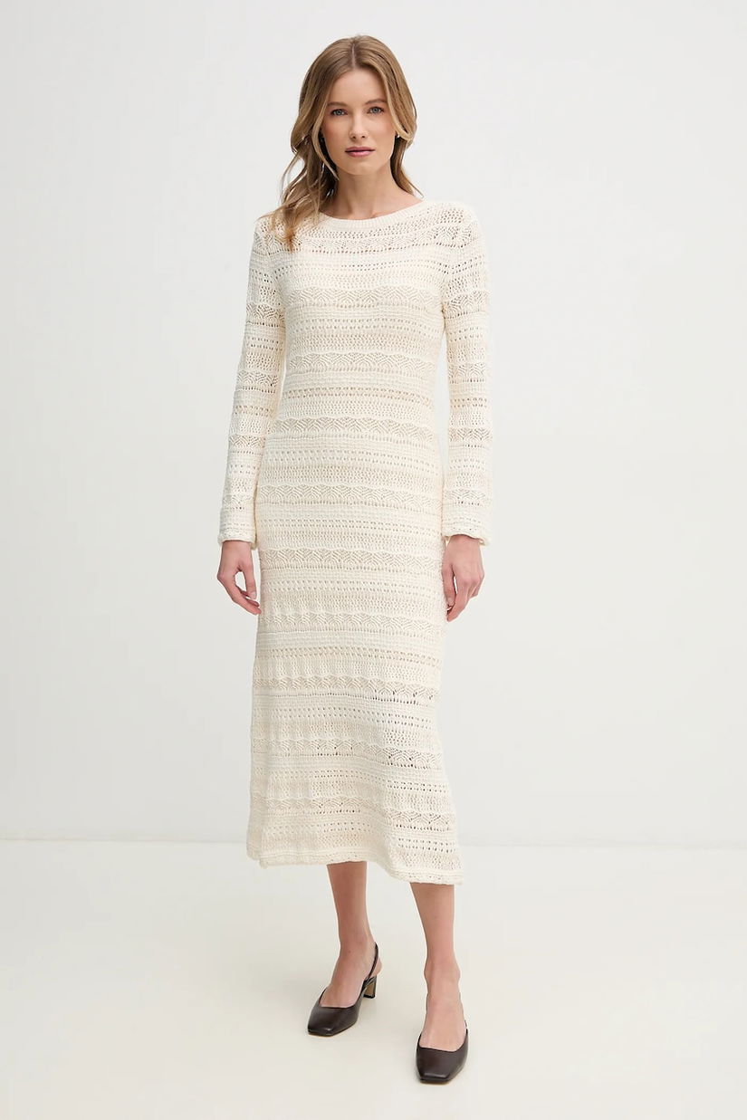 OUI rochie culoarea bej, midi, dreaptă, 92408