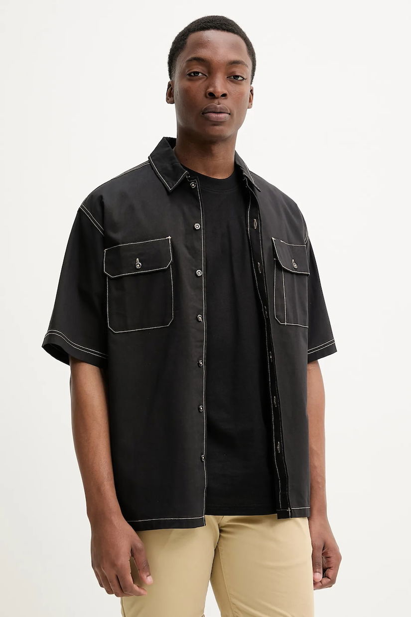 Dickies camasa barbati, culoarea negru, cu guler clasic, regular, DK0A4Z7RBLK1