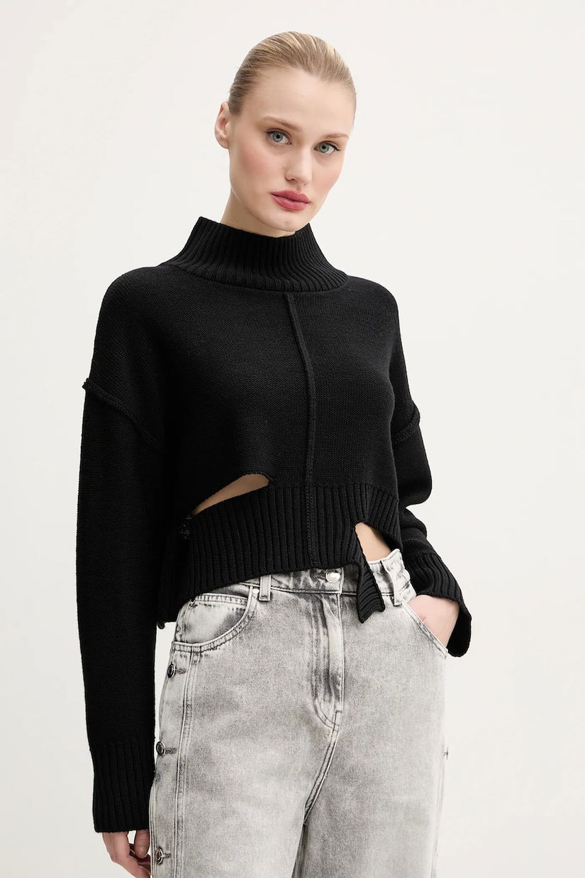 MM6 Maison Margiela pulover de lana femei, culoarea negru, cu guler, S52HA0285.M13044