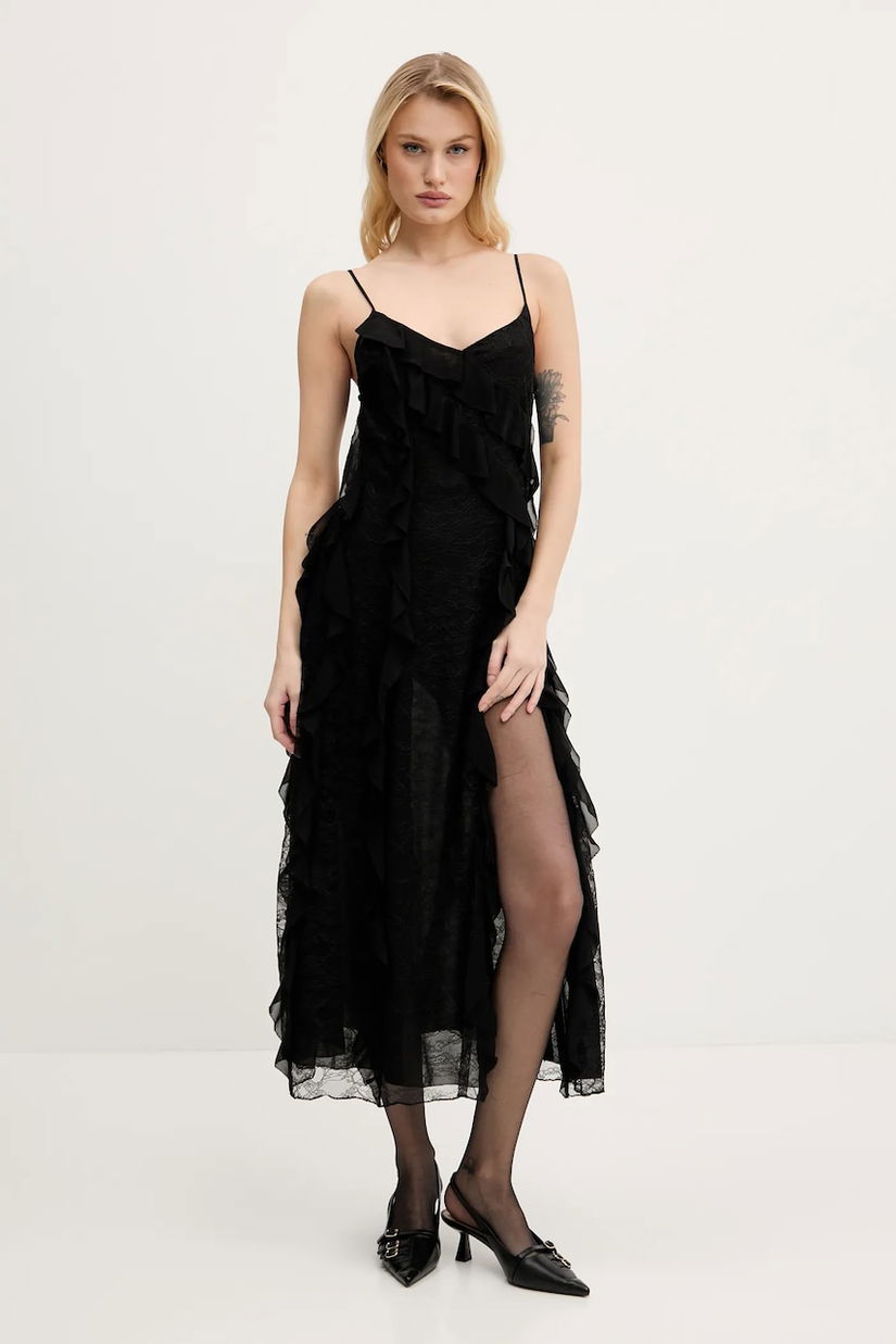 Miss Sixty rochie din amestec de matase culoarea negru, midi, evazată, 6S1DJ24100