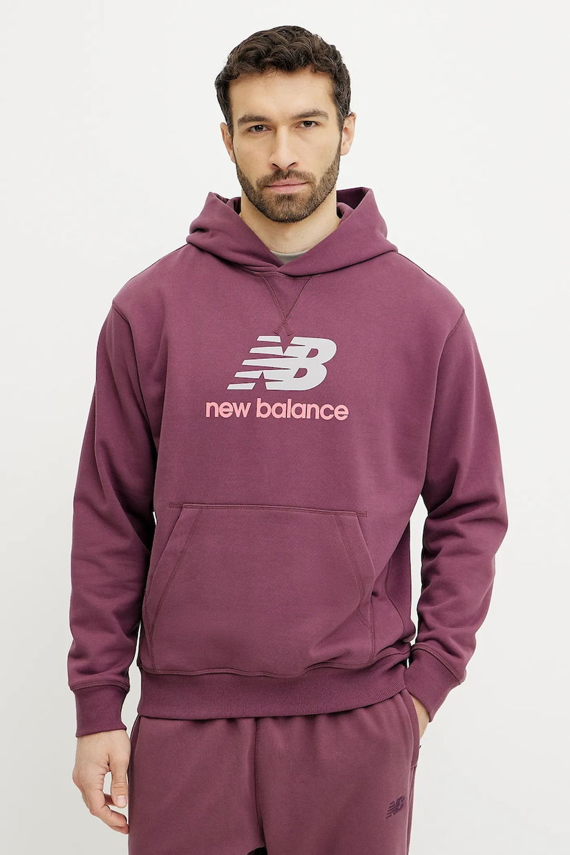 New Balance hanorac de bumbac barbati, culoarea bordo, cu imprimeu, MT51512FDP