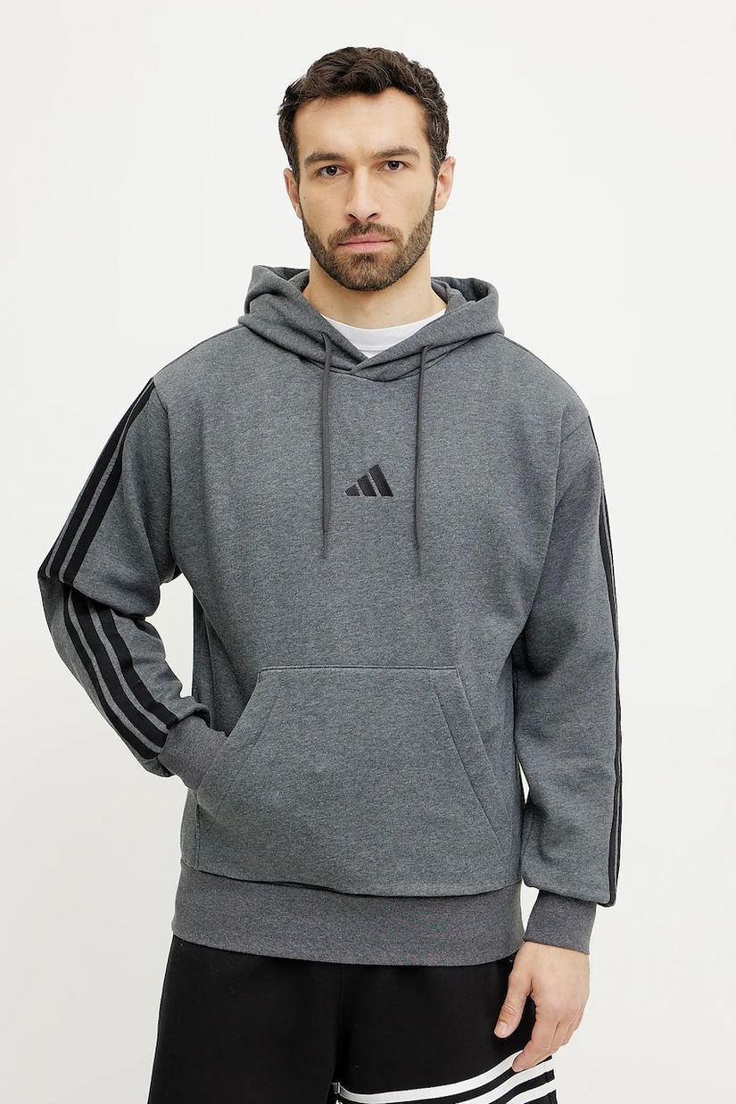 adidas bluza Essentials barbati, culoarea gri, cu glugă, cu imprimeu, JW4308