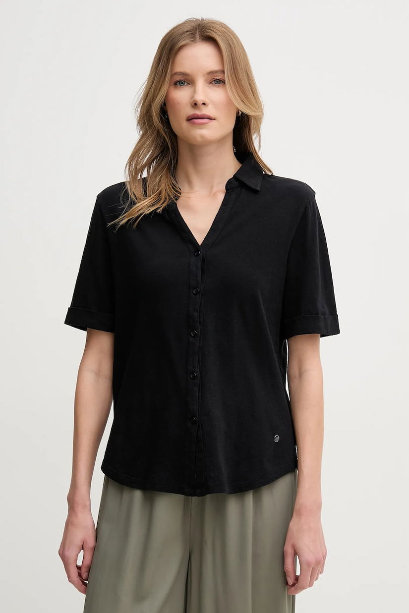 Mos Mosh camasa femei, culoarea negru, cu guler clasic, regular, 168620