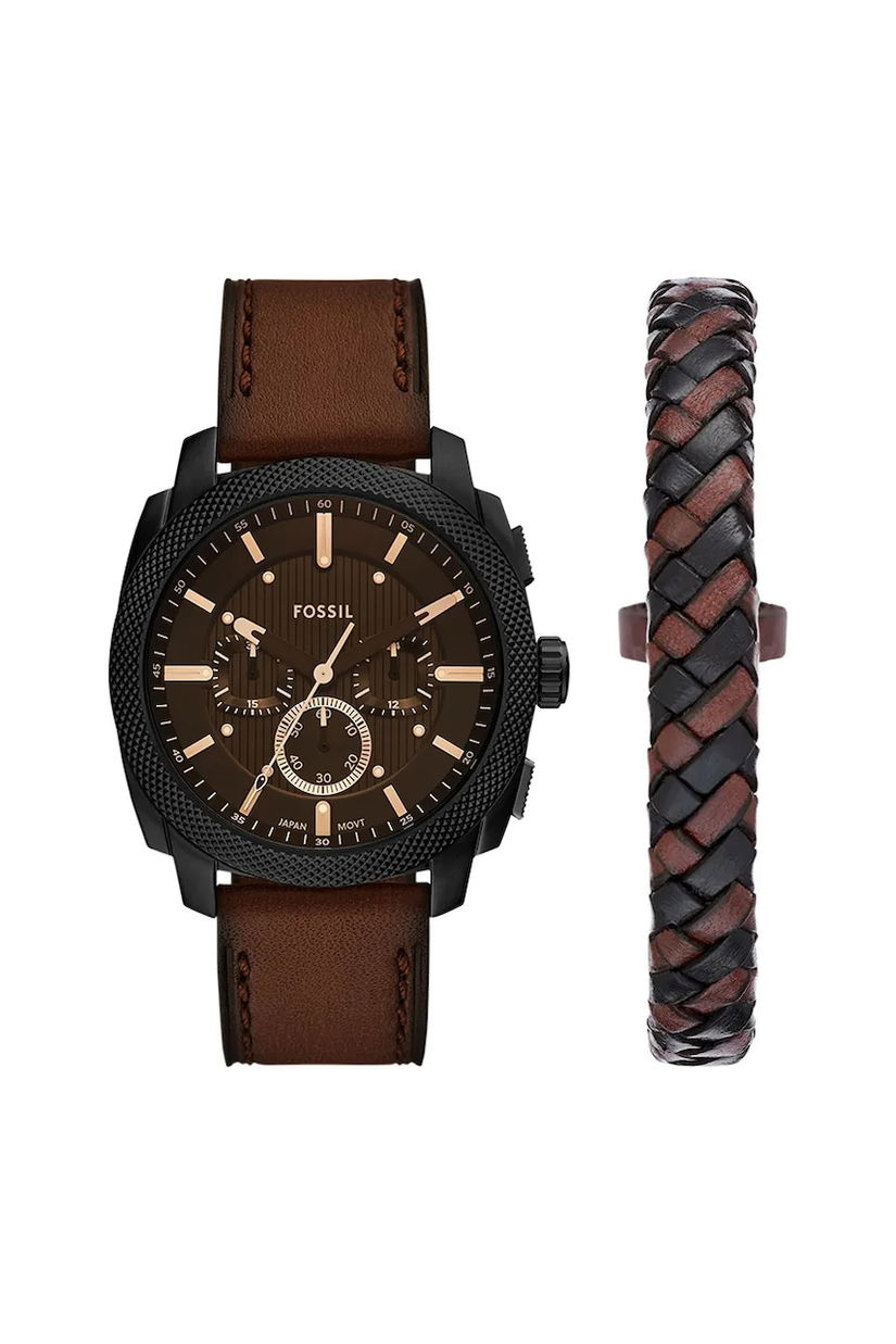 Fossil ceas si bratara MACHINE barbati, culoarea maro, FS6102SET