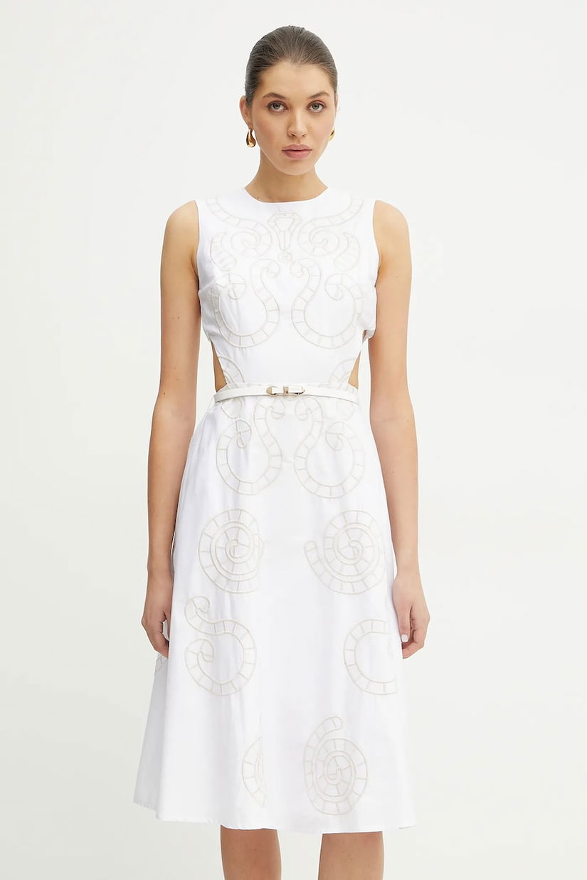 Silvian Heach rochie BONGRAZ culoarea alb, midi, evazată, GPP25342VE