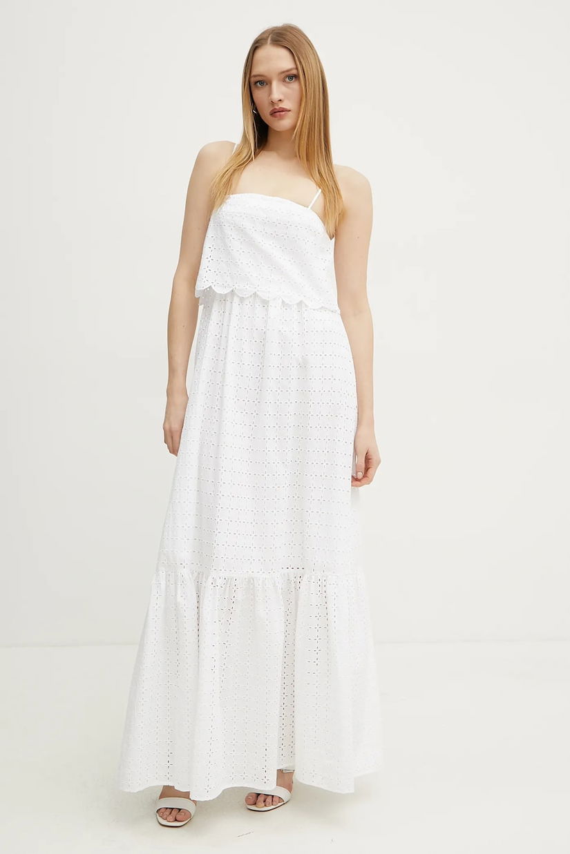 Silvian Heach rochie din bumbac LUMA culoarea alb, maxi, evazată, GPP25239VE