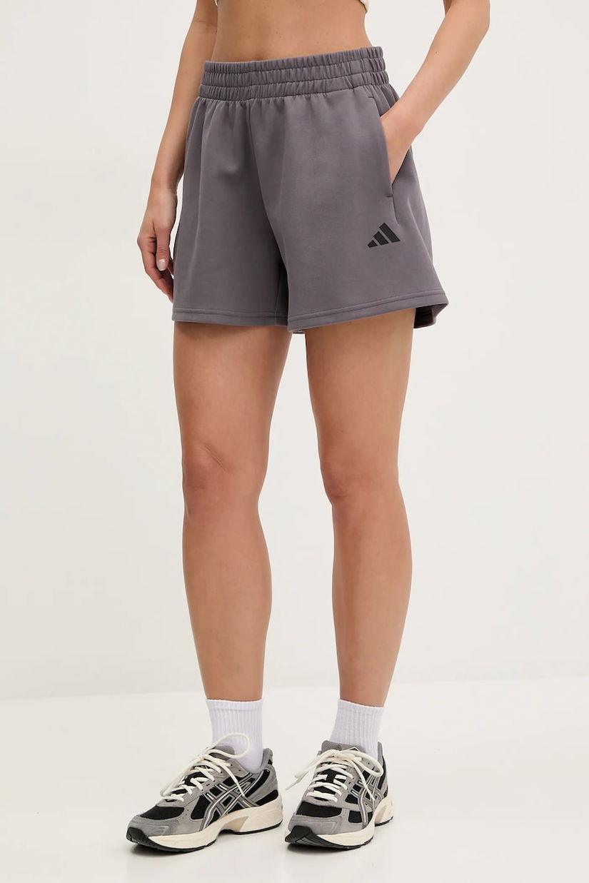adidas pantaloni scurti Future Icons femei, culoarea gri, neted, high waist, JE3998
