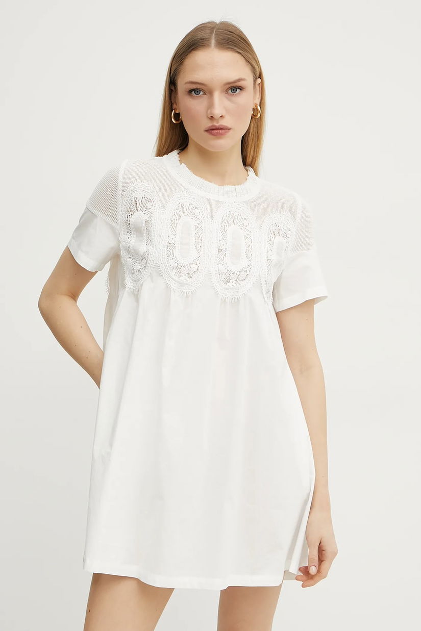 Ermanno Scervino rochie din bumbac culoarea alb, mini, oversize, 56TQ037E36
