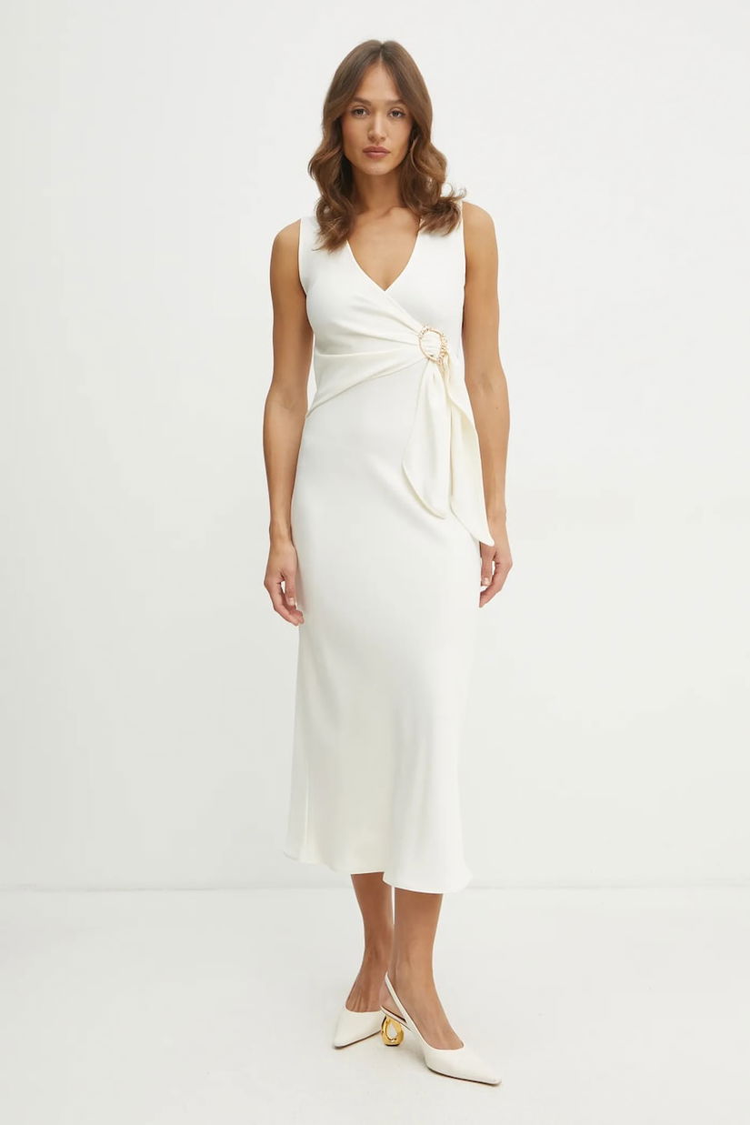 Marella rochie TITANO culoarea bej, midi, mulată, 2513221053200