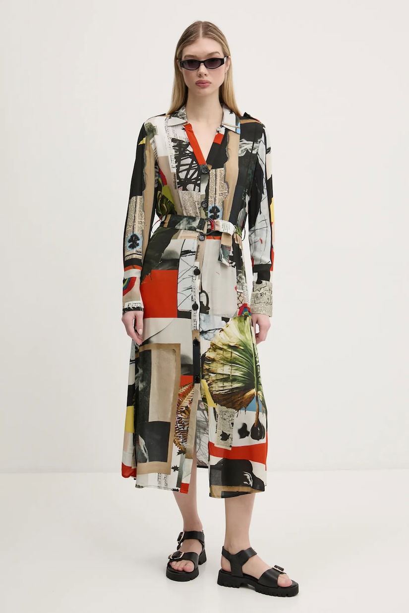 Desigual rochie COLLAGE LACROI culoarea negru, midi, evazată, 25SWVW45