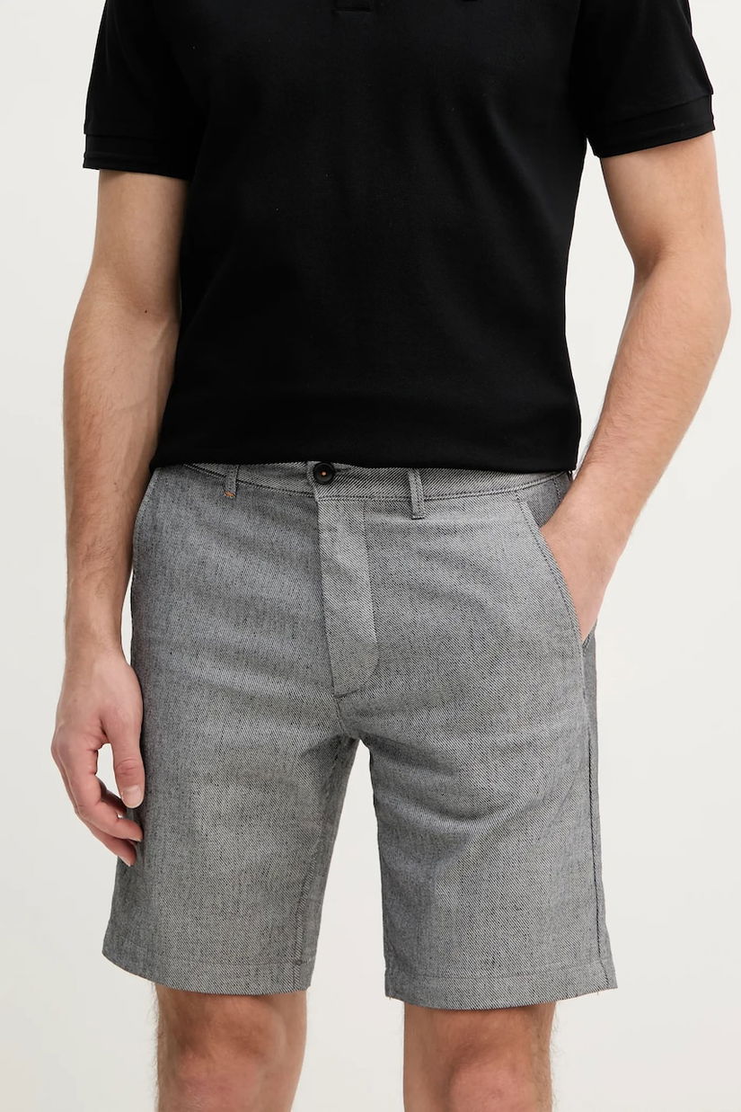 BOSS Orange pantaloni scurți din amestec de in barbati, culoarea gri, melanj, 50536874