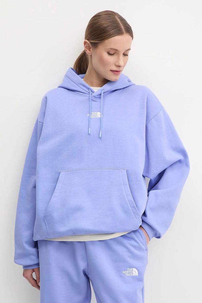 The North Face bluza Essential femei, culoarea violet, cu glugă, cu imprimeu, NF0A89EN0YI1