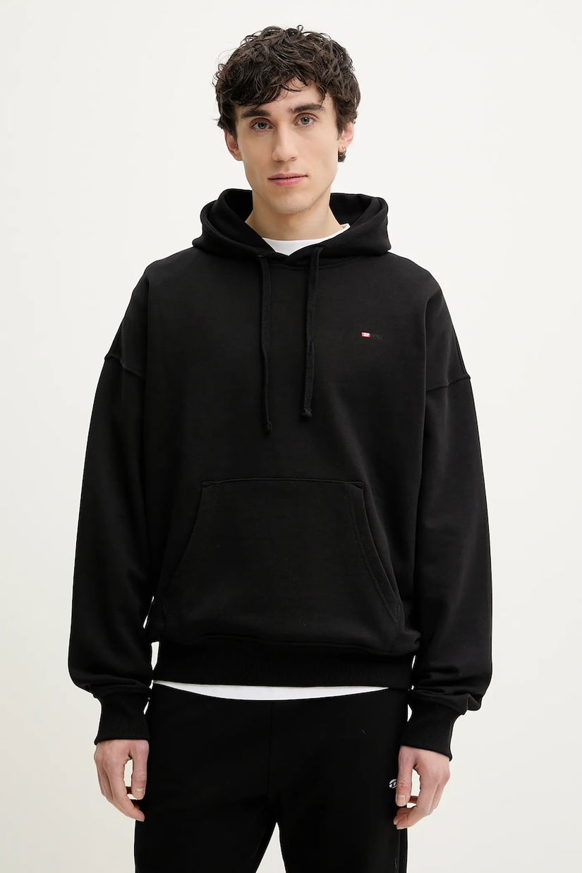 Diesel bluza S-ROB-HOOD-MICRODIV SWEAT-SHIR barbati, culoarea negru, cu glugă, neted, A14941.0GRAC