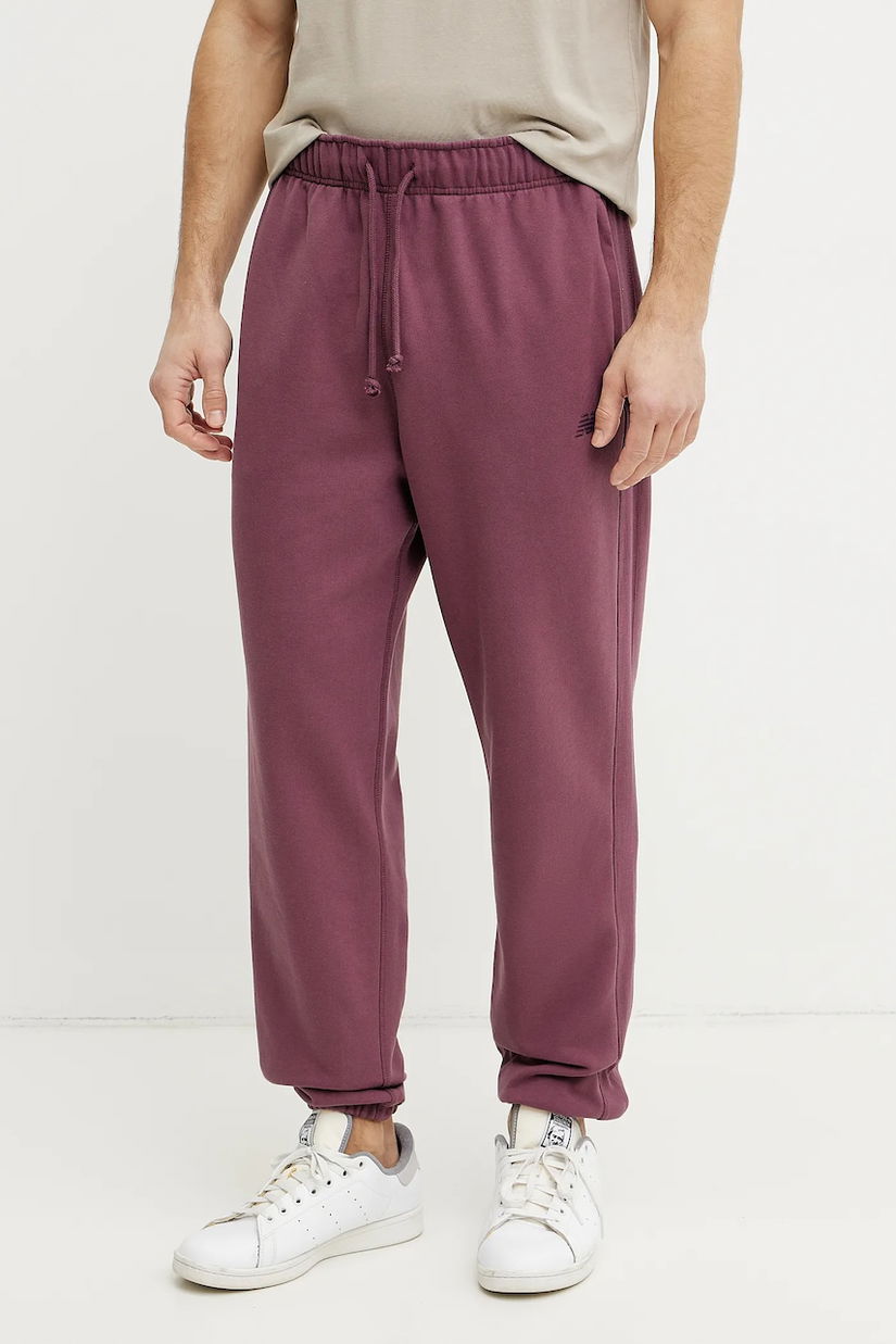 New Balance pantaloni de trening din bumbac culoarea bordo, neted, MP41508FDP