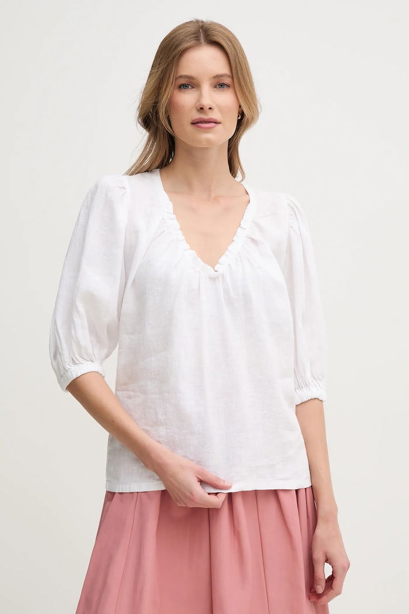 Mos Mosh bluza din in femei, culoarea alb, neted, 160160