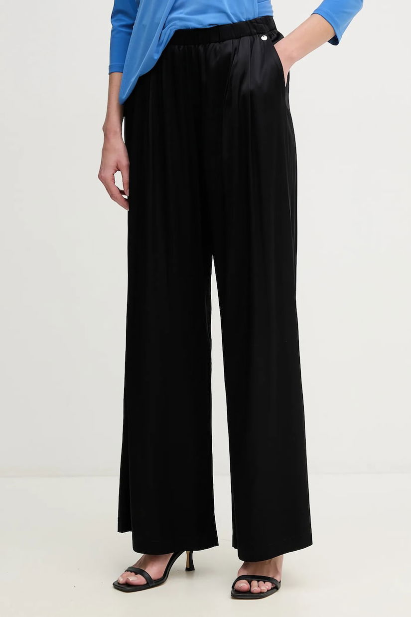 Mos Mosh pantaloni femei, culoarea negru, lat, high waist, 169340