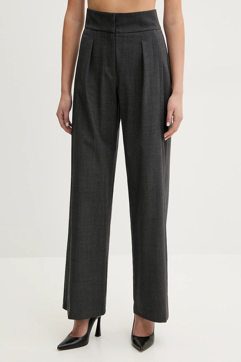 IRO pantaloni din lana femei, culoarea gri, drept, high waist, WP23CATANI