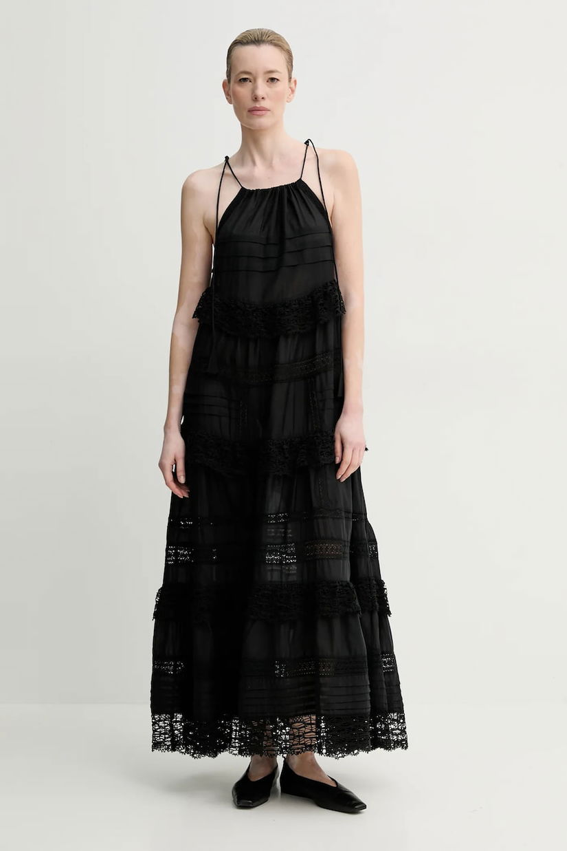 MUNTHE rochie FUENTA culoarea negru, maxi, evazată, 251132225128