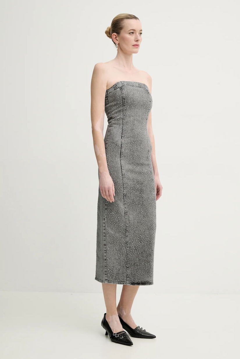 Gestuz rochie din denim culoarea gri, midi, mulată, 10910100