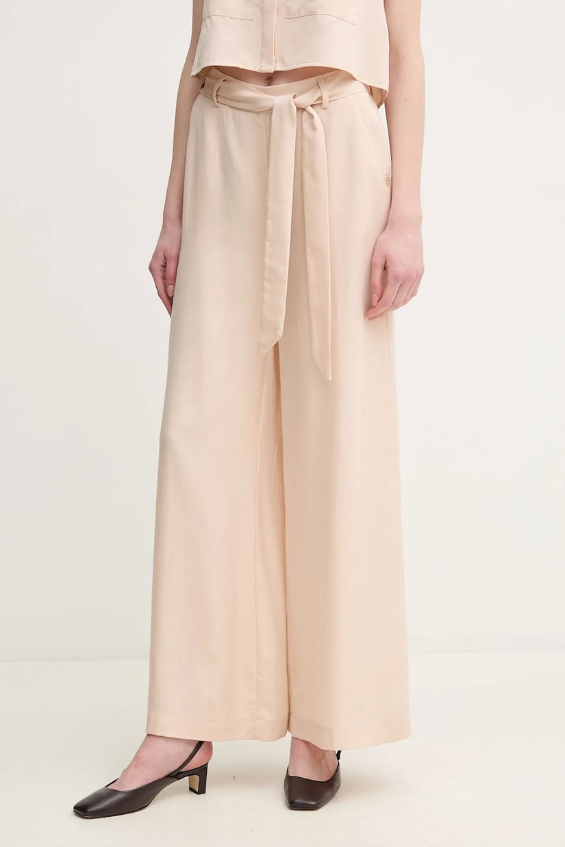 Gaudi pantaloni femei, culoarea bej, lat, high waist, 511BD25011