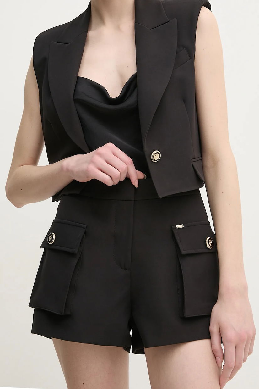 Gaudi pantaloni scurti femei, culoarea negru, neted, high waist, 511FD25023