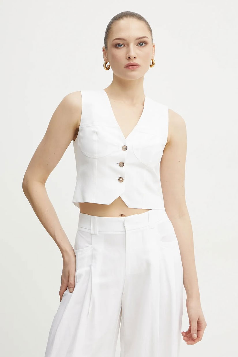 Ermanno Scervino vestă cu amestec de in culoarea alb, un singur rand de nasturi, 56TN002ES1