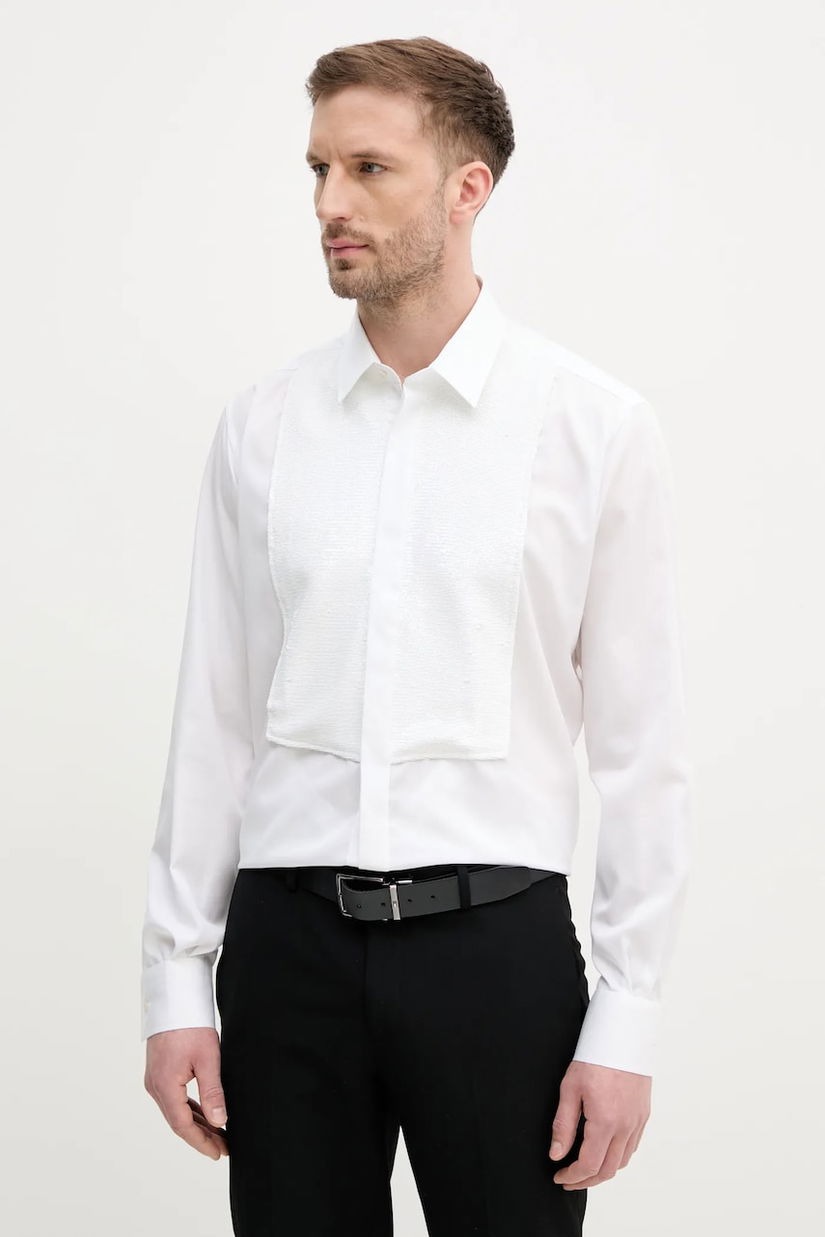 Karl Lagerfeld camasa KL STUDIO barbati, culoarea alb, cu guler clasic, regular, 552663.605421