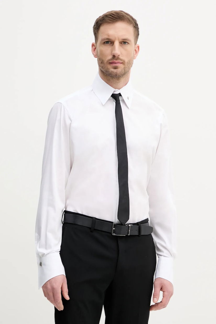 Karl Lagerfeld camasa din bumbac KL STUDIO barbati, culoarea alb, cu guler clasic, regular, 552699.605422