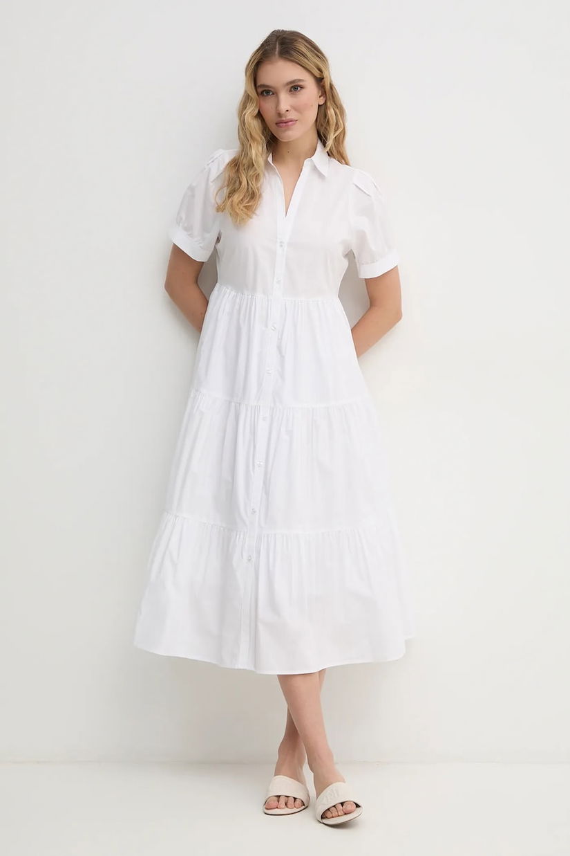 Dkny rochie din bumbac culoarea alb, midi, evazată, DJ4D9004