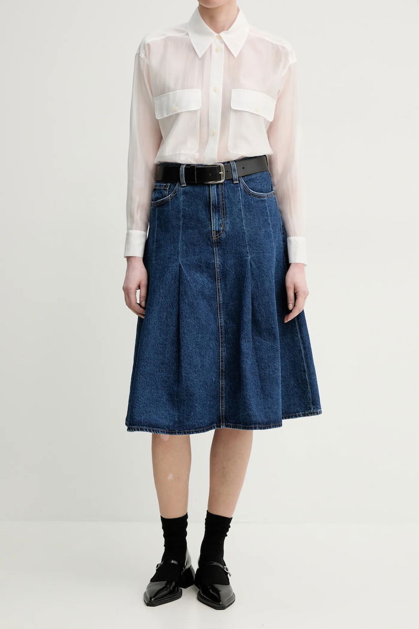 Levi's fusta jeans PLEATED MIDI SKIRT culoarea albastru marin, midi, evazati, 001VN
