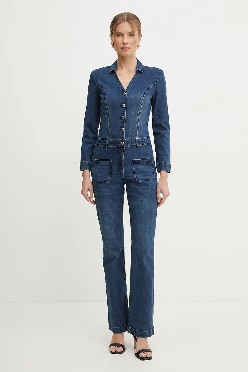 Morgan salopeta jeans PCHALA culoarea albastru marin, cu guler, PCHALA